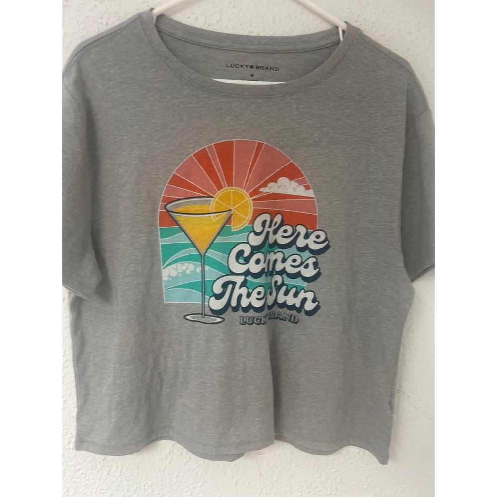 Lucky Brand Here Comes The Sun Graphic Tee Heather Grey Medium